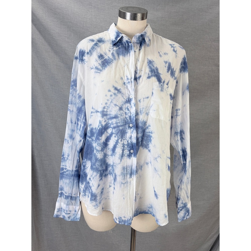 Grayson The Hero Button Down Shirt Womens 05 Blue White Tie Dye Cotton XL